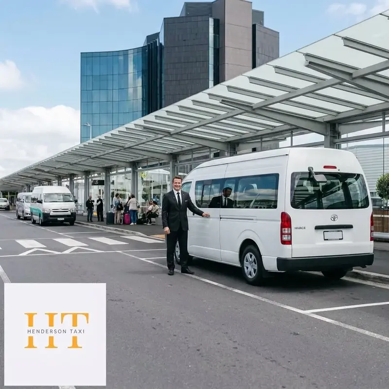 Toyota Hiace 12-seat van with open sliding door and luggage